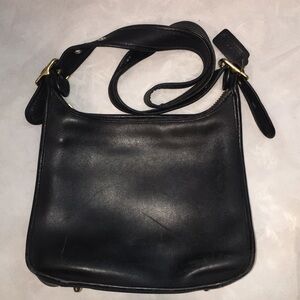Vintage Coach Black Leather Crossbody Bag | Made in USA | Brass Hardware
